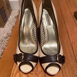 Steve Madden peep-toe buckle accent heels
